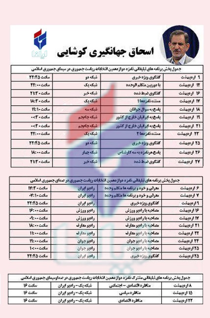 زمان تبلیغات رادیو تلویزیونی نامزدهای ریاست‌جمهوری مشخص شد+جدول